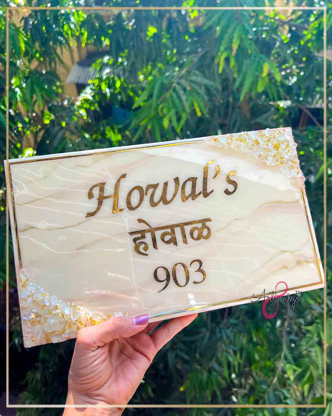 Marble Effect Ivory Name Plate – Luxury Personalized Home & Office Décor - SH42