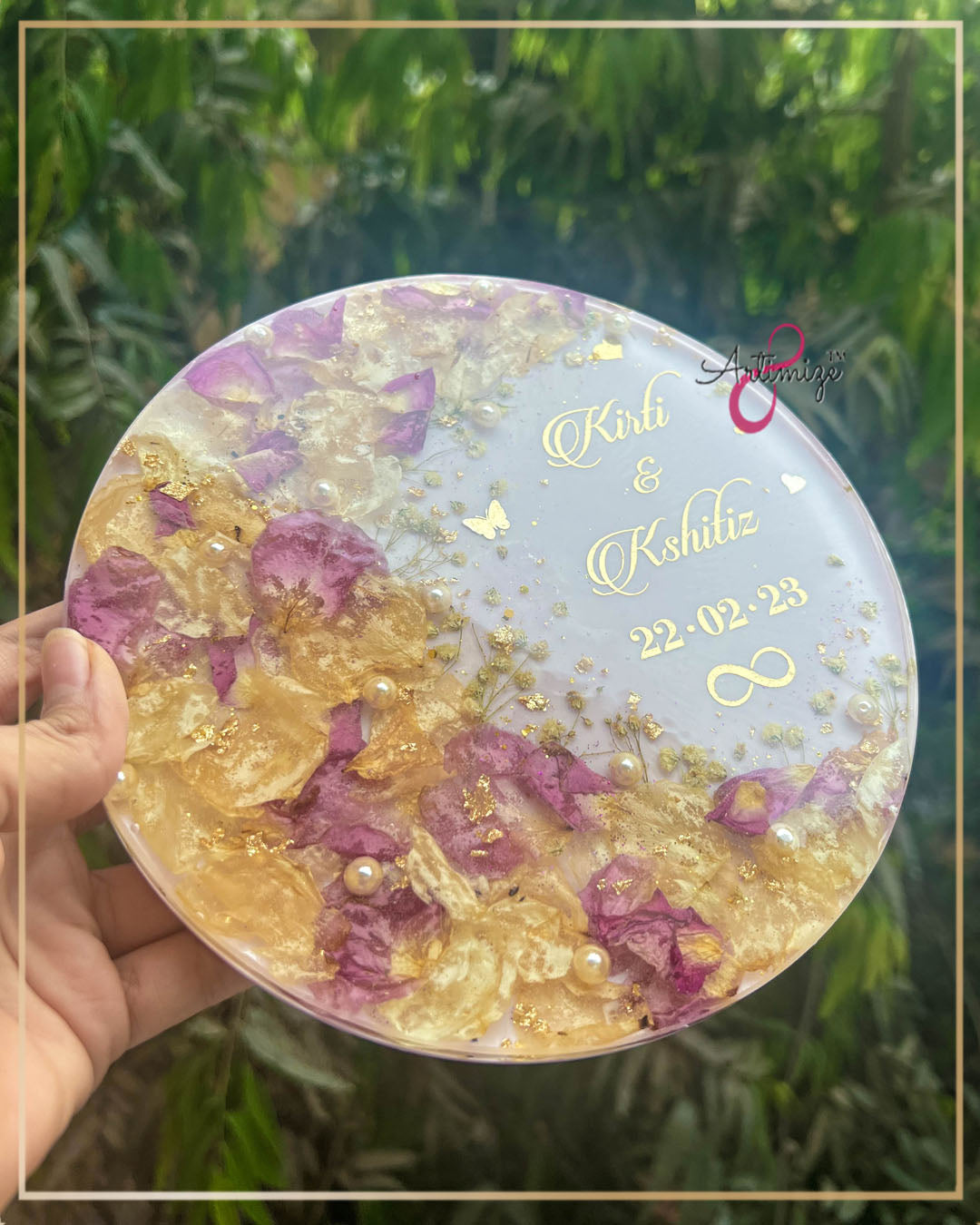 Real Flowers Preserved - Couple Engaged - Resin Art Custom Table Decor