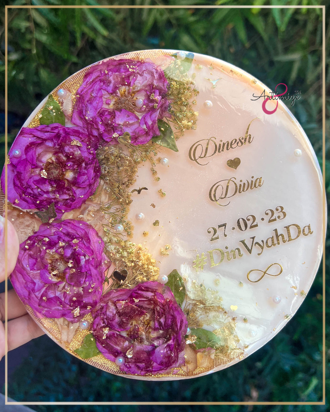 Real Flower Preserved Resin Custom Table Décor - Pink Roses