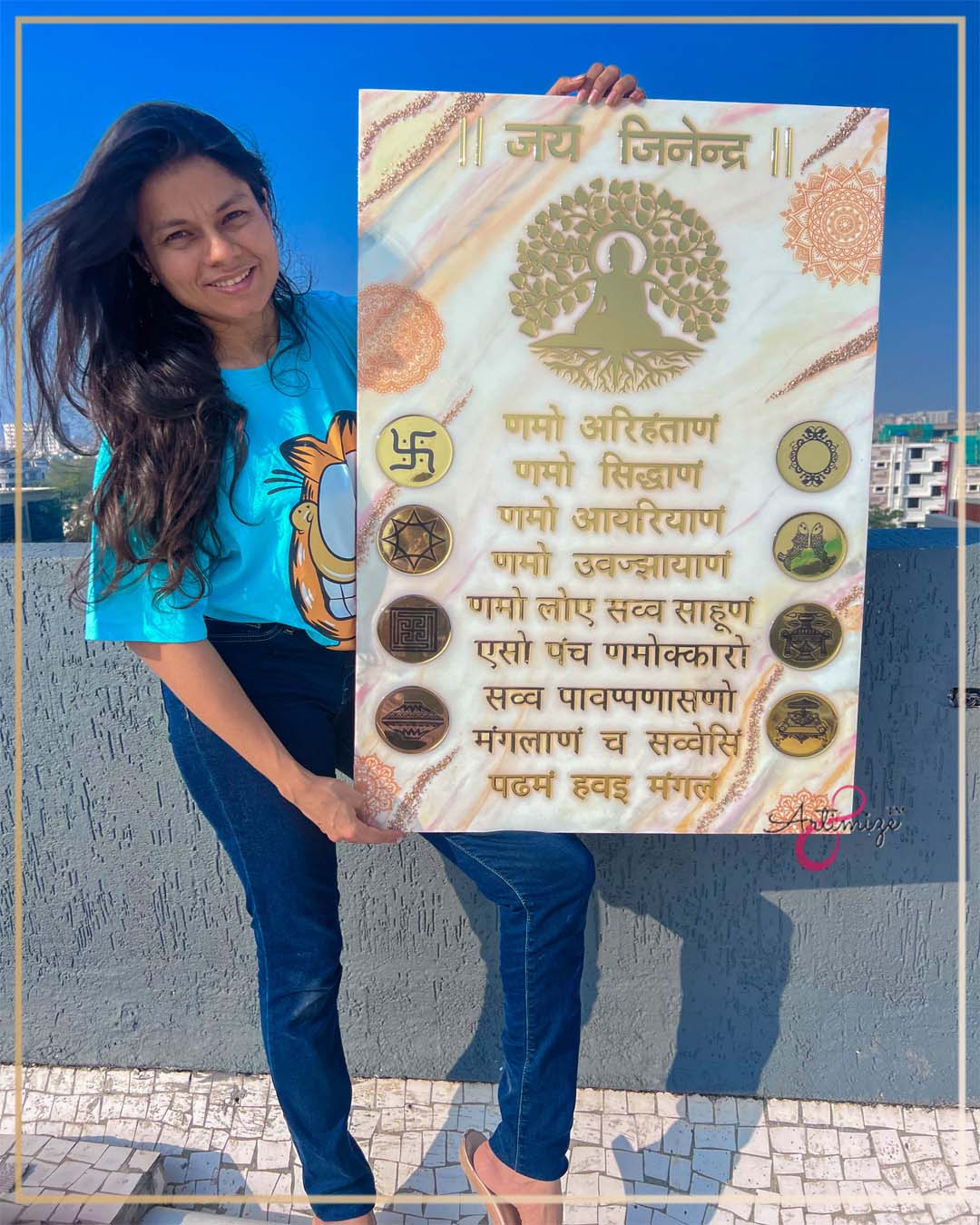 Navkar Mantra Wall Frame - 3 Ft x 2 Ft - Resin Art Religious Custom Frame