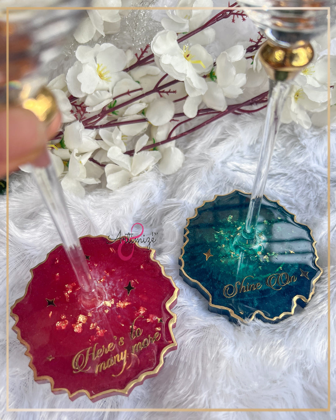 Resin Coaster & Wine Glass Set – Handcrafted Elegant & Personalized Tableware