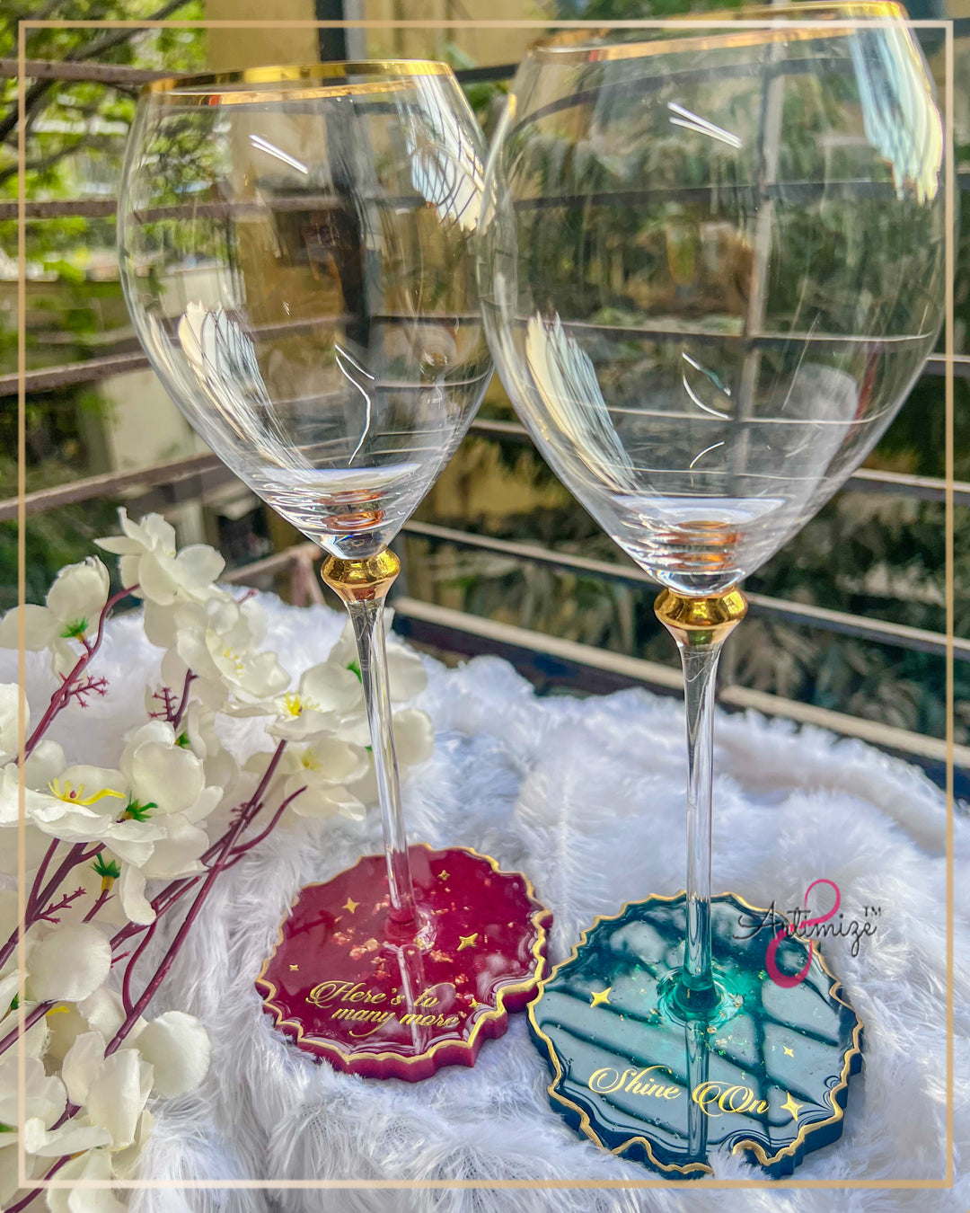 Resin Coaster & Wine Glass Set – Handcrafted Elegant & Personalized Tableware