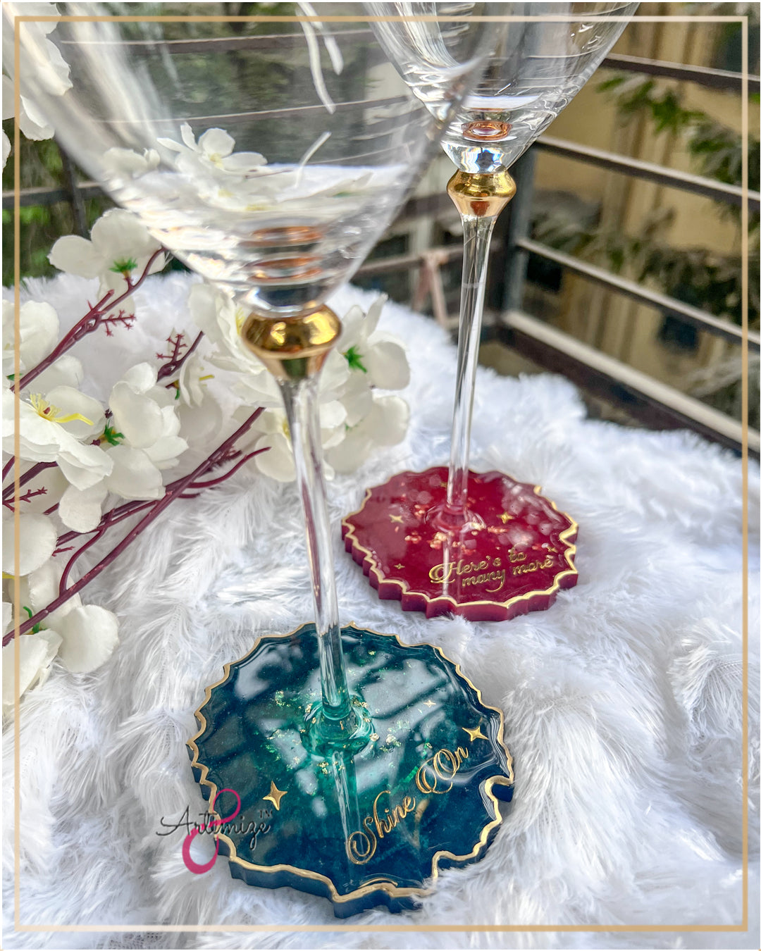 Resin Coaster & Wine Glass Set – Handcrafted Elegant & Personalized Tableware