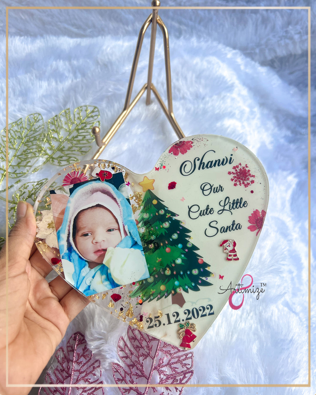 Natural Flower Preserved New Born Baby Heart Table Decor / Frame