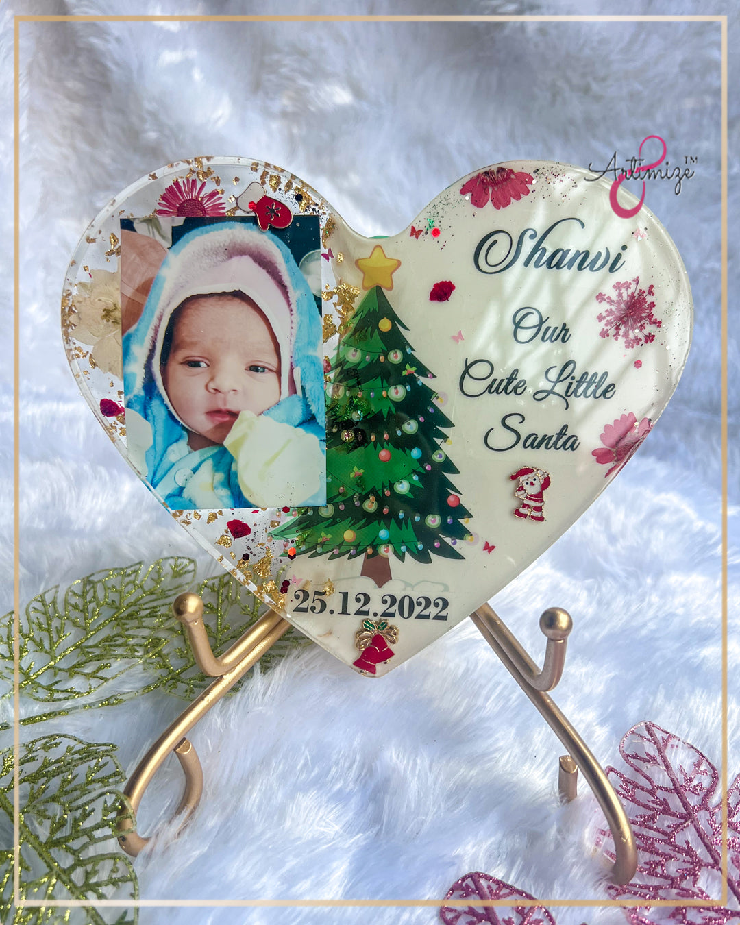 Natural Flower Preserved New Born Baby Heart Table Decor / Frame