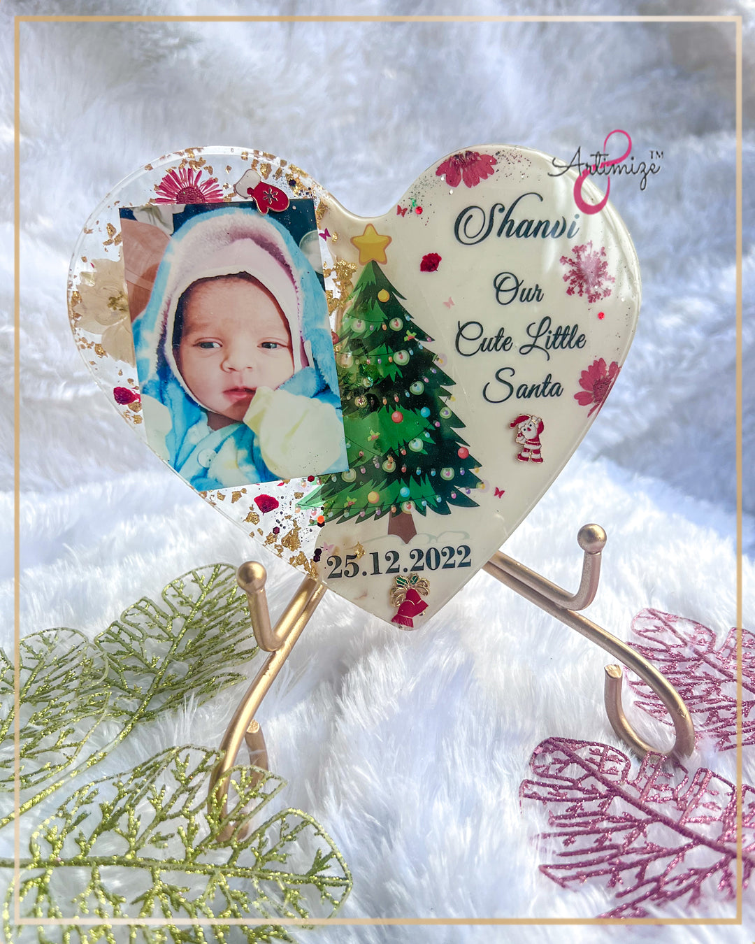 Natural Flower Preserved New Born Baby Heart Table Decor / Frame