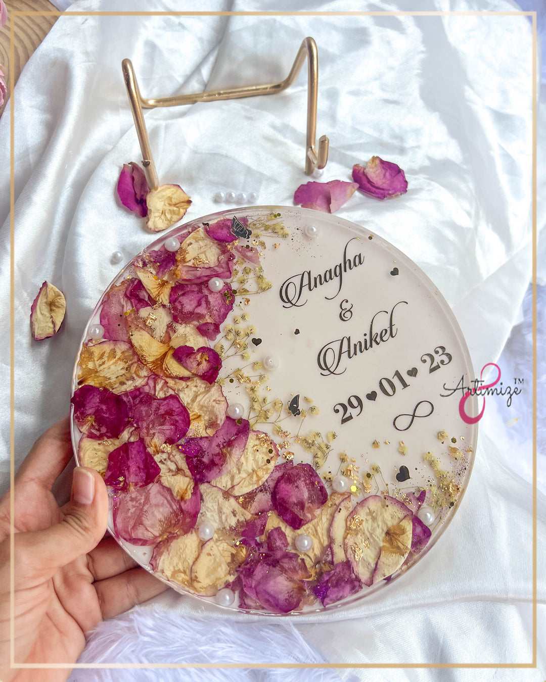 Real Flower Preserved Custom Resin Table Décor - Resin Art - Gayatri & Kaustubh