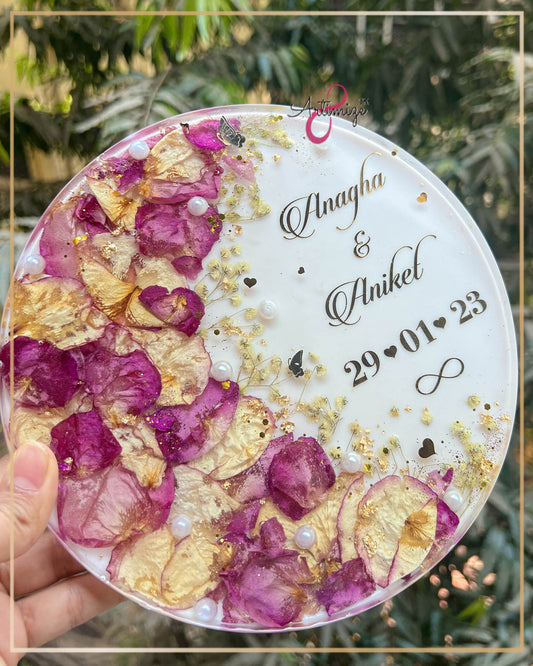 Real Flower Preserved Custom Resin Table Décor - Resin Art - Gayatri & Kaustubh