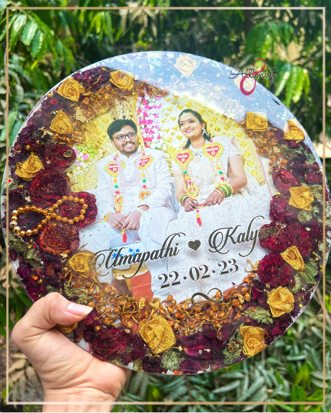 Resin Wedding Varmala Preserved Photo Table Decor