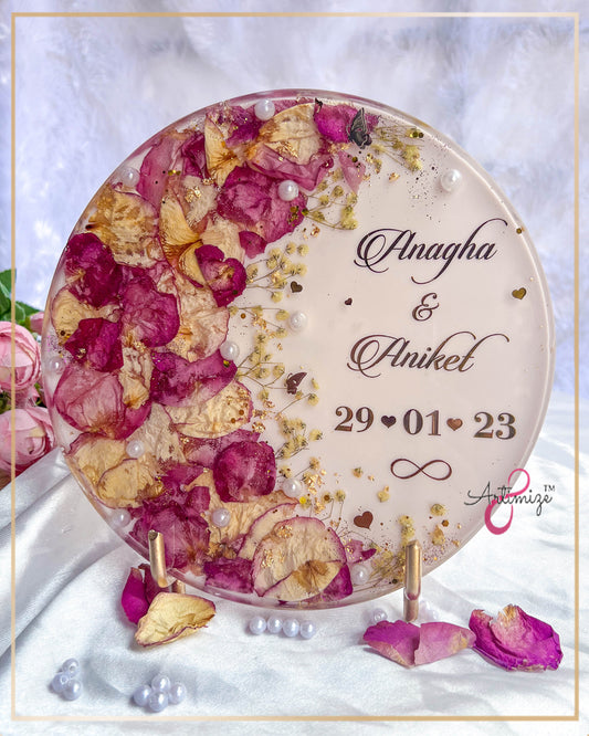 Real Flower Preserved Custom Resin Table Décor - Resin Art - Gayatri & Kaustubh
