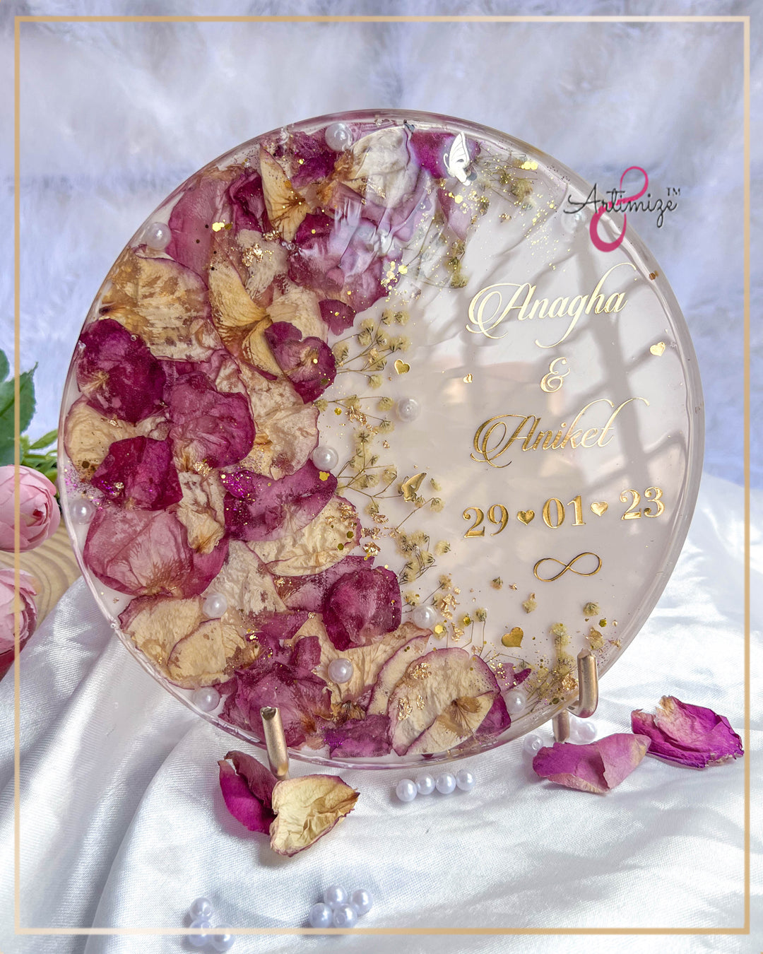 Real Flower Preserved Custom Resin Table Décor - Resin Art - Gayatri & Kaustubh